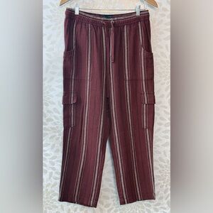 Sanctuary Anthropologie Women’s M Maroon Striped LINEN Cargo Wide Leg Pants